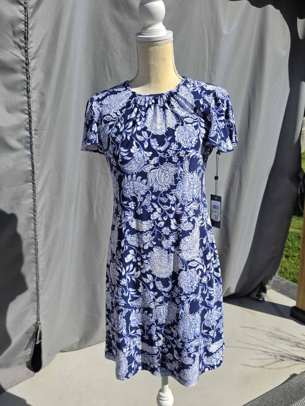 Tommy Hilfiger Navy & White Floral Paisley Short Sleeve Dress